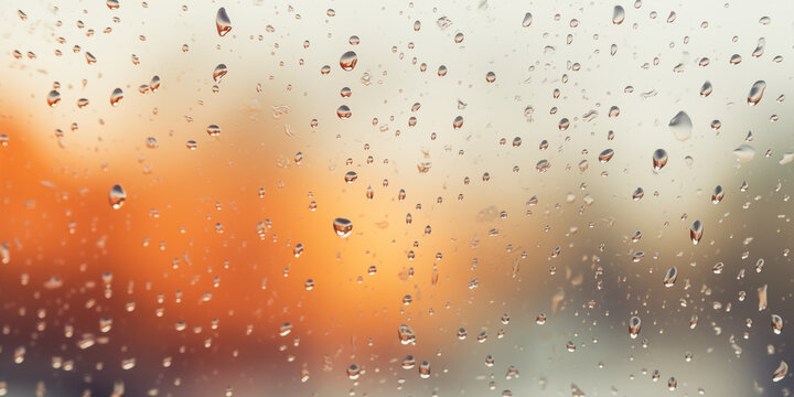 Drops of rain on the window. water on the glass. running drops. background conceptual .Rainy glass with water stream and drop in a blur city night background.3d rendering - Illustration.AI Generative