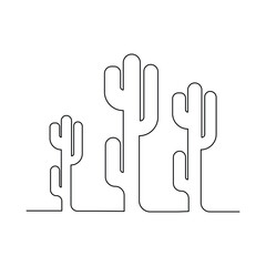 Cactus continuous single line art outline Vector illustration drawing for home and interior botanical doodle plant.Cactus plant single one
