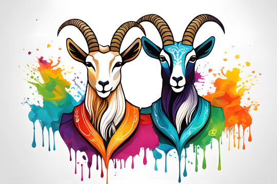 oil painting same color design goats