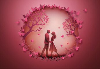 Loving Embrace in Nature — Heart Tunnel Paper Cut Illustration