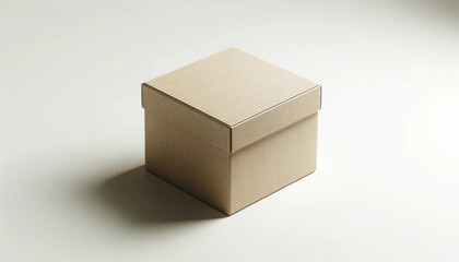  a simple, closed cardboard box centered against a plain white background