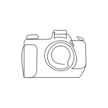 Camera continuous one line art outline drawing illustration vector image hand drawn.Mordan camera single line simple art