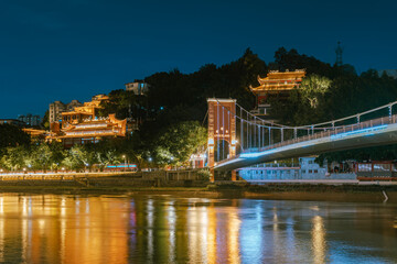 Fototapeta premium Beautiful Lover's Bridge at Night, Fuzhou City, Fujian Province, China