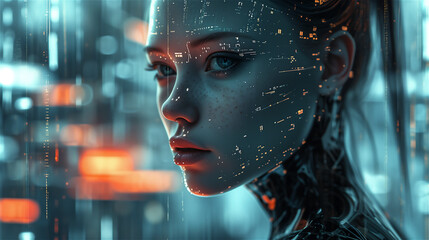 Portrait of a cyber-woman in the night