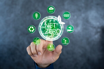 Reduce CO2 emissions, world and environmental sustainability care, net zero carbon dioxide reduction concept. Small earth hold by hand.