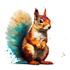Isolated squirrel illustrated in watercolor