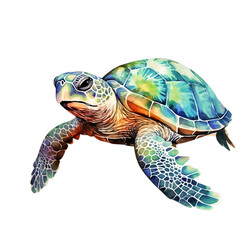 Isolated turtle illustrated in watercolor