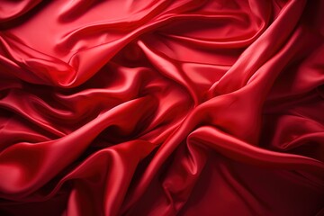 Red crumpled silk fabric background