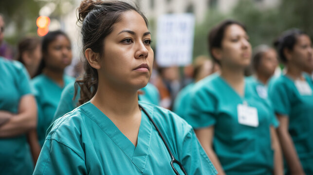 Sad nurses outside. Overworked emergency hospital staff.