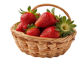 Wicker basket with tasty red strawberries on isolate transparent background