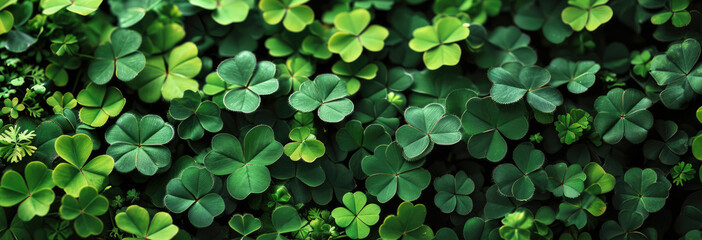 A dense cluster of vibrant green clover leaves forming a natural backdrop.