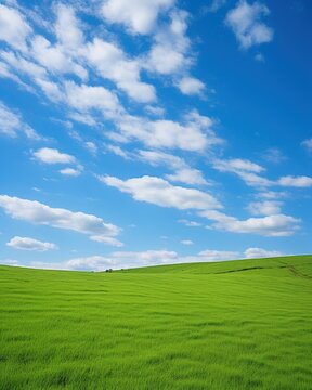 Green rolling hills under a blue sky with white clouds