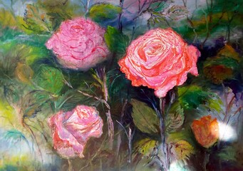 Art painting Hand drawn Oil color rose flowers	