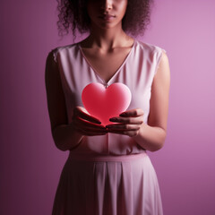 woman in shadow of a heart with a pink background valentine concept