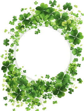 A vertical frame for a text formed out of a dense cluster of vibrant green clover leaves.
