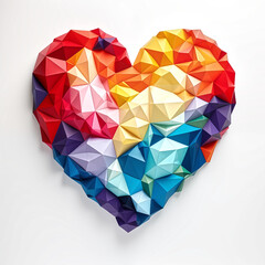 heart created with colorful geometric shapes, white background