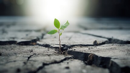 A seedling growing from a cracked concrete, Shot with Sony A7r, cinematic,  - Powered by Adobe