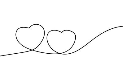 Continuous line heart shape border on white background for valentines. graphic design.