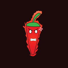 Chili cartoon character, in a fiery rage, radiates intense heat with red-hot expressions, flames dancing in its eyes, embodying spicy fury
