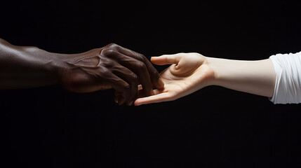 Handshake, African American man's hand holding white man's hand.