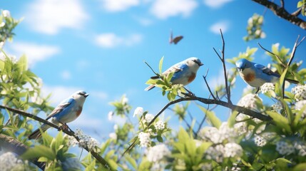 "Today is a sunny day, and the birds are singing happily in the trees.", High and short depth of field, blueprint, UHD, high detail