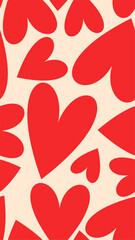 Red love heart seamless pattern illustration. Cute romantic pink hearts background print. Valentine's day holiday backdrop texture, romantic wedding design.
