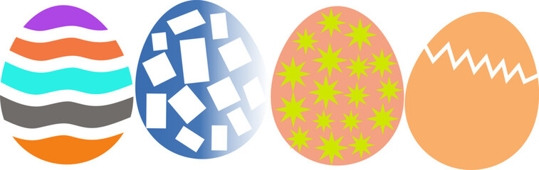 Easter eggs in a variety of colors and patterns Set ,Vector Illustration