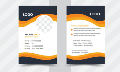 Modern & Creative ID Card Design Template in orange. Identity badge With Photo Placeholder.