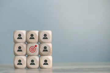 wood cube block with organizational growth and sales according to business goals
