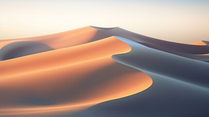 Desert sand dunes at twilight, emphasizing the play of light and shadow across the landscape