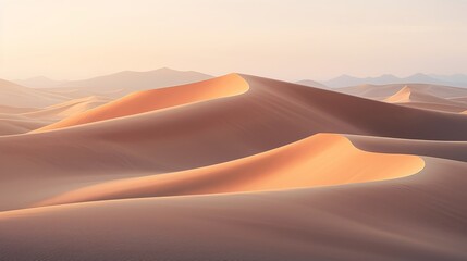 Fototapeta na wymiar Desert sand dunes at twilight, emphasizing the play of light and shadow across the landscape