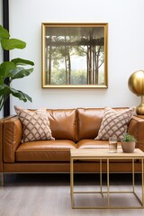 Brown leather sofa in a modern living room
