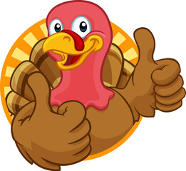 Turkey Thanksgiving or Christmas bird animal cartoon character giving a thumbs up