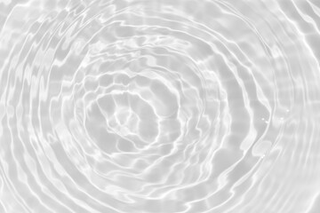 White water with ripples on the surface. Defocus blurred transparent white colored clear calm water surface texture with splashes and bubbles. Water waves with shining pattern texture background. - obrazy, fototapety, plakaty