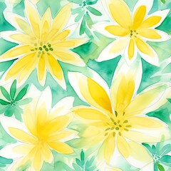 Fototapeta premium Yellow Green Relaxed Abstract Watercolor Flower