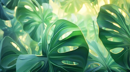 Sunlight dapples through the Monstera canopy, casting calming patterns on the forest floor
