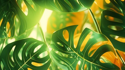 Sunlight dapples through the Monstera canopy, casting calming patterns on the forest floor