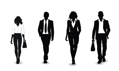 silhouettes of business people in poses vector on white isolated