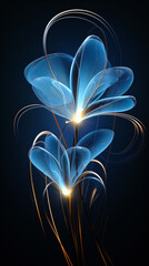 A blue abstract Flower with lights in the style