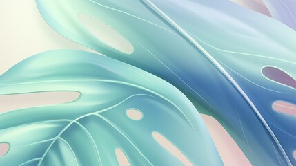The close view of a Monstera leaf showcases a calming color palette, evoking tranquility