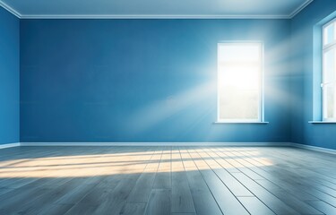 Blue room with large window