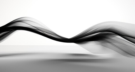  a black and white photo of a wave of smoke on a white background with a white wall in the background.