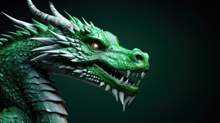  a close up of a green dragon's head with large, sharp, sharp, sharp, sharp teeth.
