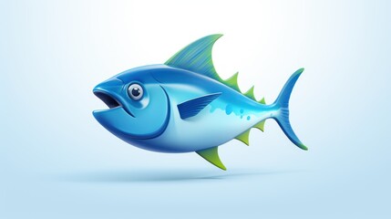  a blue fish with a green fin on it's head and a big smile on it's face.