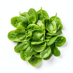 Photograph of spinach, top down view, wite background