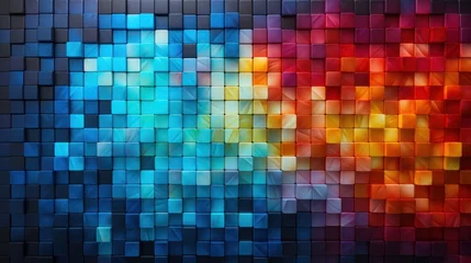 Fotobehang  a multicolored background with squares of different sizes and colors that appear to have been made of glass tiles. © Jevjenijs