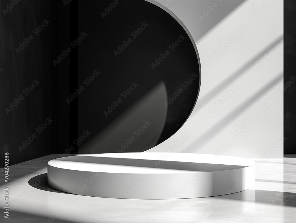 Poster 3d illustration of empty cylinder podium backdrop in black and white color theme for product display