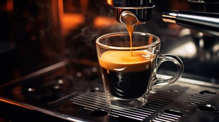  a cup of coffee is being poured into a coffee machine with steam coming out of the cup and steam coming out of the cup.