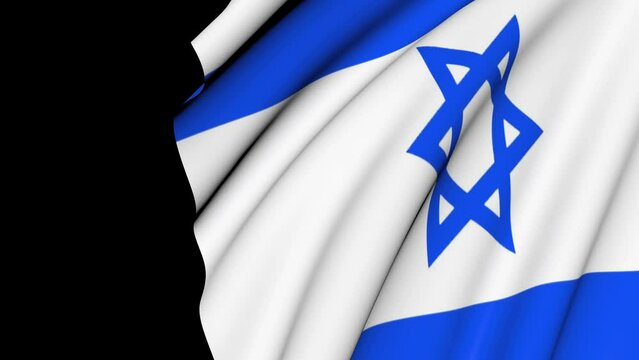 The flag of Israel is waving in the wind. The national Israeli symbol is the banner.