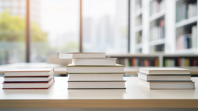 Eager microstock contributor offers optimized photos of a white table with books and stationery on popular platforms like Shutterstock and iStock for maximum sales and discoverability.